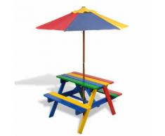 vidaXL Table de pique-nique enfant en quatre couleurs avec parasol