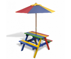 vidaXL Table de pique-nique enfant en quatre couleurs avec parasol