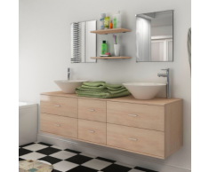 vidaXL 7 pièces de mobilier salle bain et lavabo Beige
