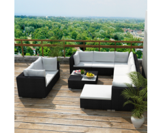 vidaXL Jeu de canapé jardin 32 pcs Noir Résine tressée