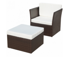 vidaXL Chaise de jardin avec tabouret Marron Résine tressée