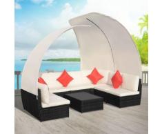 vidaXL Mobilier de jardin 34 pcs avec auvent Noir Résine tressée