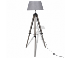 vidaXL Lampadaire trépied en bois Réglable avec abat-jour tissu Gris
