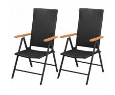 vidaXL Chaise de jardin 2 pcs Résine tressée Aluminium Noir