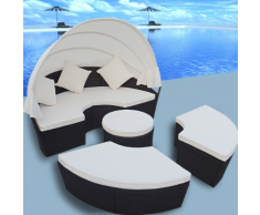 vidaXL Jeu de chaise longue 12 pcs avec auvent Noir Résine tressée