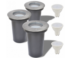 vidaXL Lampe LED encastrable au sol d'extérieur 3 pièces Rond