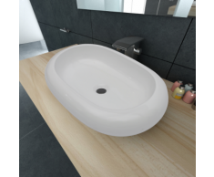 vidaXL Lavabo en forme ovale Céramique 63 x 42 cm Blanc