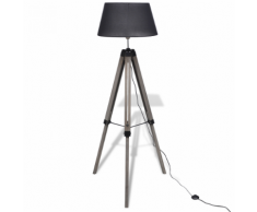 vidaXL Lampadaire trépied en bois Réglable avec abat-jour tissu Noir