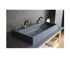 lavabo salle de bain double vasque en pierre granit gris LOOAN