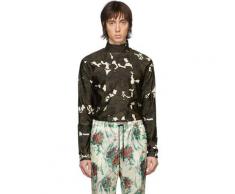 Dries Van Noten Chemise à col cheminée fleurie verte et blanc cassé