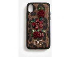 Dolce & Gabbana Iphone X Cover In Printed Dauphine Calfskin With Logo And Appliqués