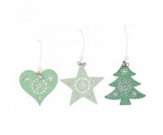 Suspensions en bois "Noël", vert, 9 cm, 3 pièces