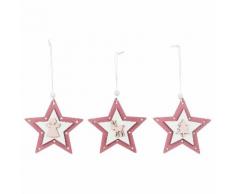Suspensions en bois "étoile", rose, 10,5 cm, 3 pièces