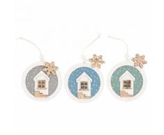 Suspensions "maisons" en bois, 10 cm Ø, 3 pièces