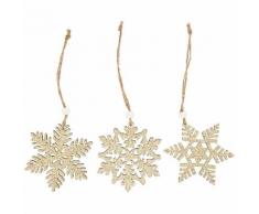 Suspensions "flocons de neige" en bois, doré, 9 cm, 6 pièces