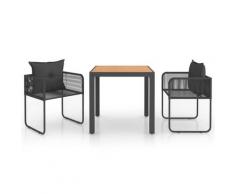 vidaXL Salon de jardin 3 pcs PVC Résine tressée Noir et marron