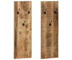 vidaXL Porte-manteau mural 2 pcs Bois de manguier massif 36x110x3 cm