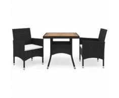 vidaXL Ensemble à dîner de jardin 3 pcs Noir Résine tressée et acacia