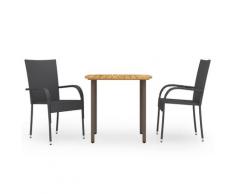 vidaXL Ensemble de salle à manger de jardin 3 pcs Résine tressée Noir
