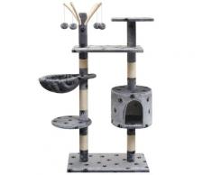 vidaXL Arbre à chat et griffoir Sisal 125 cm Empreintes de pattes Gris