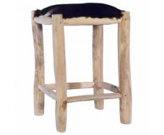 vidaXL Tabouret de bar Cuir de chèvre véritable et bois de teck massif