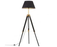 vidaXL Lampadaire à trépied Noir et doré Bois de teck massif 141 cm