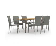 vidaXL Ensemble de salle à manger de jardin 7 pcs Résine tressée Gris