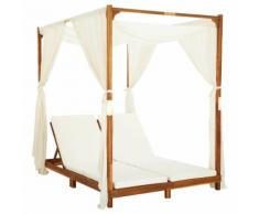 vidaXL Chaise longue double avec rideaux et coussins Bois d'acacia
