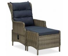 vidaXL Chaise inclinable de jardin avec tabouret Résine tressée Marron