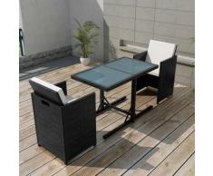 vidaXL Salon de jardin encastrable 3pcs et coussin Résine tressée Noir