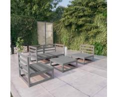 vidaXL Salon de jardin 5 pcs Gris Bois de pin massif