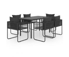 vidaXL Salon de jardin 7 pcs PVC Résine tressée Noir