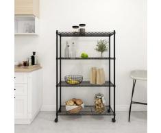 vidaXL Étagère de rangement 4 niveaux et roues 90x35x137cm Noir 200 kg