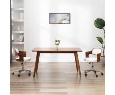 vidaXL Chaise pivotante de bureau Blanc Bois courbé et similicuir