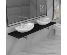 vidaXL Meuble de salle de bain à 3 pcs Céramique Noir