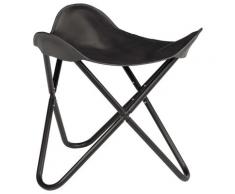 vidaXL Tabouret papillon Noir Cuir véritable