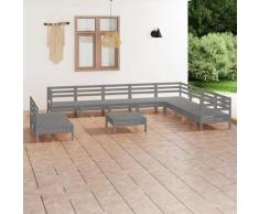 vidaXL Salon de jardin 11 pcs Bois de pin massif Gris