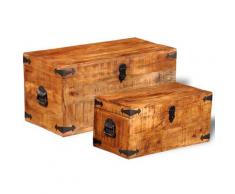 vidaXL Coffre de rangement 2 pcs Bois massif de manguier