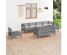 vidaXL Salon de jardin 8 pcs Bois de pin massif Gris
