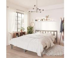 vidaXL Cadre de lit Gris Bois de pin massif 135x190 cm UK Double