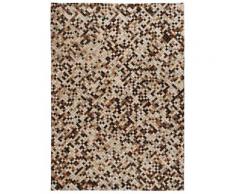 vidaXL Tapis Cuir véritable Patchwork 160 x 230 cm Carré Marron/Blanc