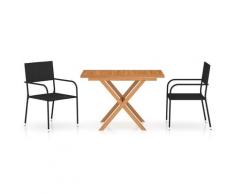 vidaXL Ensemble à dîner de jardin 3 pcs Résine tressée et acacia Noir