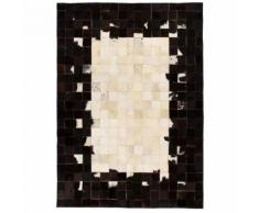 vidaXL Tapis Cuir véritable Patchwork 160 x 230 cm Carré Noir/Blanc