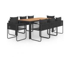 vidaXL Salon de jardin 9 pcs PVC Résine tressée Noir et marron