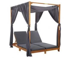 vidaXL Chaise longue double avec rideaux et coussins Bois d'acacia
