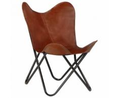 vidaXL Chaise papillon Marron Taille pour enfants Cuir véritable
