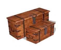 vidaXL Ensemble de deux coffres de rangement Bois massif