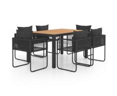 vidaXL Salon de jardin 7 pcs PVC Résine tressée Noir et marron