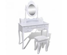 vidaXL Coiffeuse avec miroir et tabouret 7 tiroirs Blanc