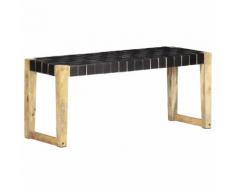 vidaXL Banc 110 cm Noir Cuir véritable et bois de manguier massif